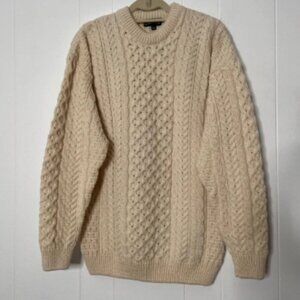 Orvis 100% Wool Cream Crewneck Cable Knit Sweater Men's Large Fisherman